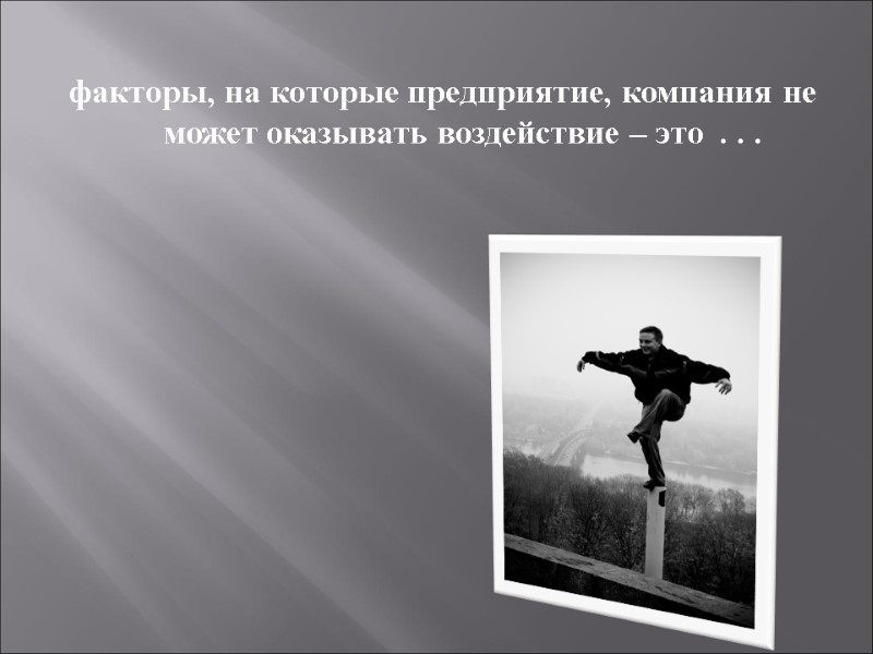 факторы, на которые предприятие, компания не может оказывать воздействие – это  . .